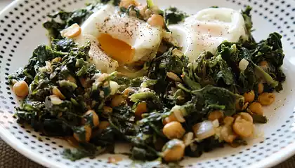 Quick Turkish Eggs, Spinach and Chickpeas